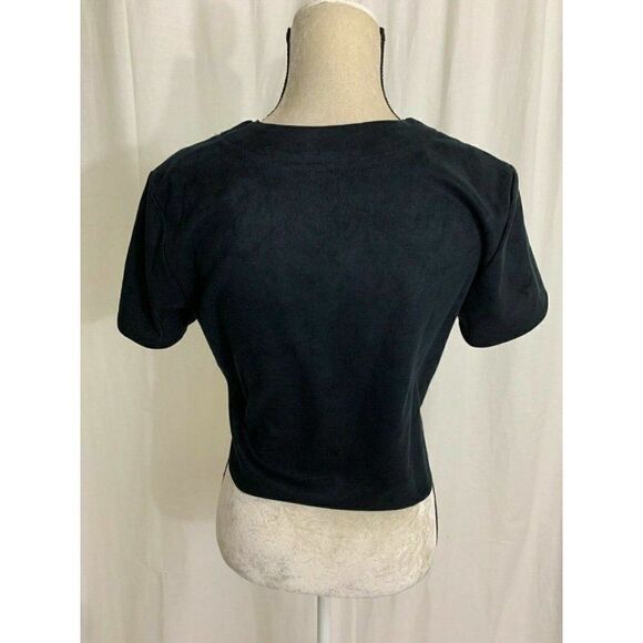 Cotton Candy Womens Solid Black Faux Suede Lace Up Short Sleeve Crop Top Small - Picture 4 of 6